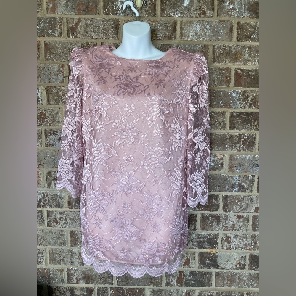 Vintage 80s/90s Lace 3/4 Sleeve Blouse Formal Top Size 10 Pink blush floral